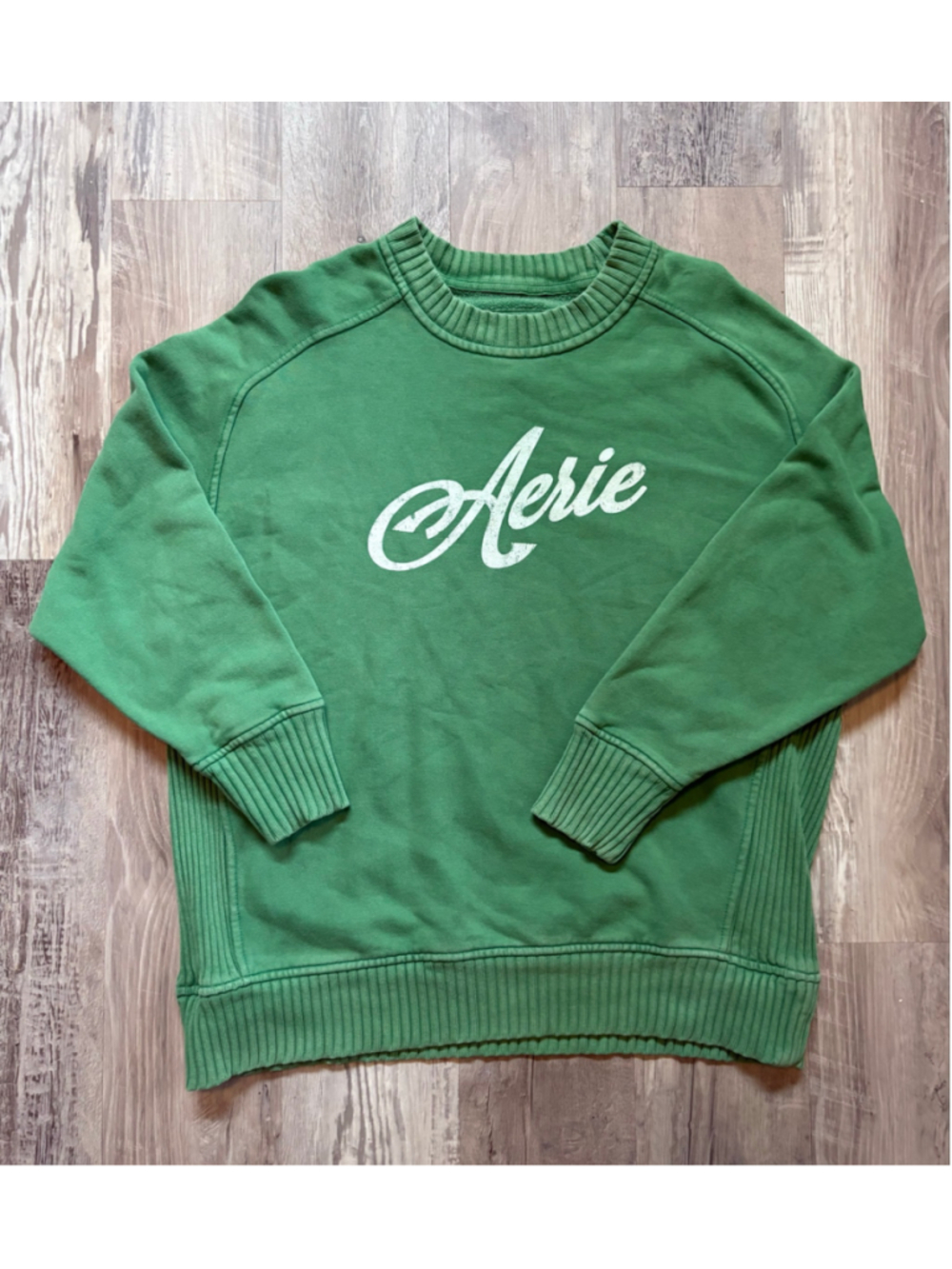 Aerie Down-To-Earth Oversized Crewneck Sweatshirt Alpine Green XS
